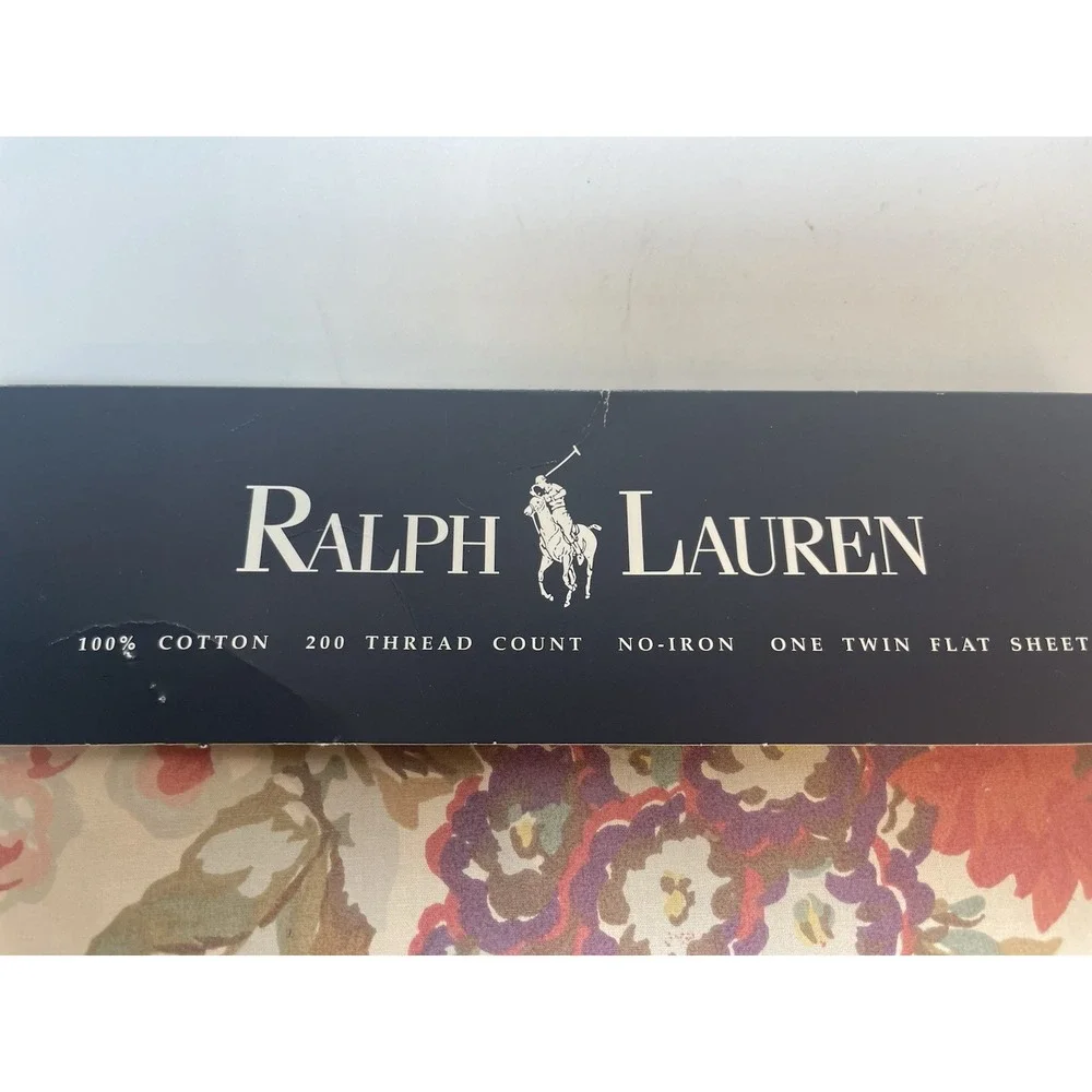 New Vintage Ralph Lauren Kirsten TWIN Flat Bed Sheet Beige Floral New Old Stock